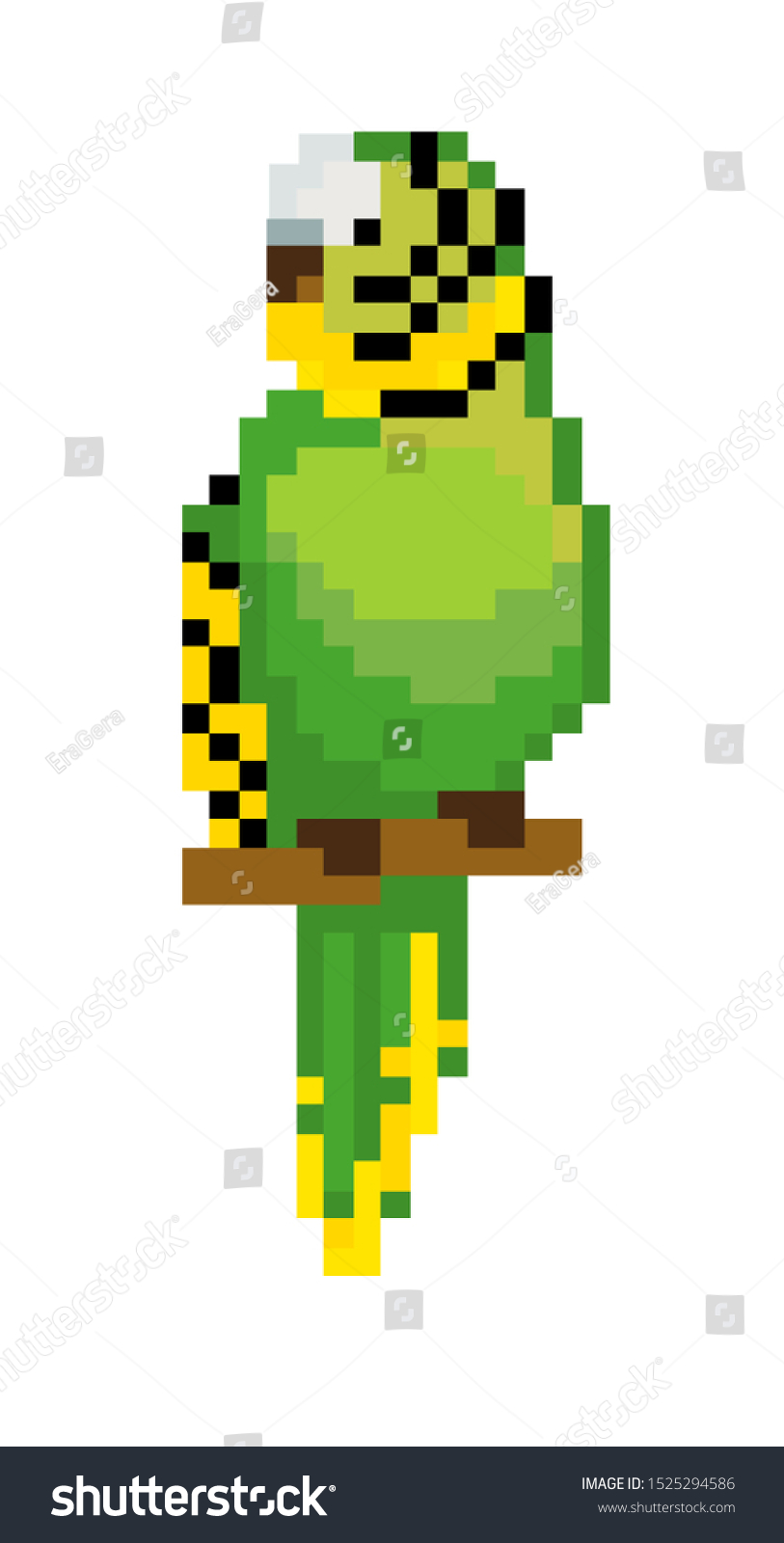 Pixel Art Green Budgie On White Stock Illustration 1525294586