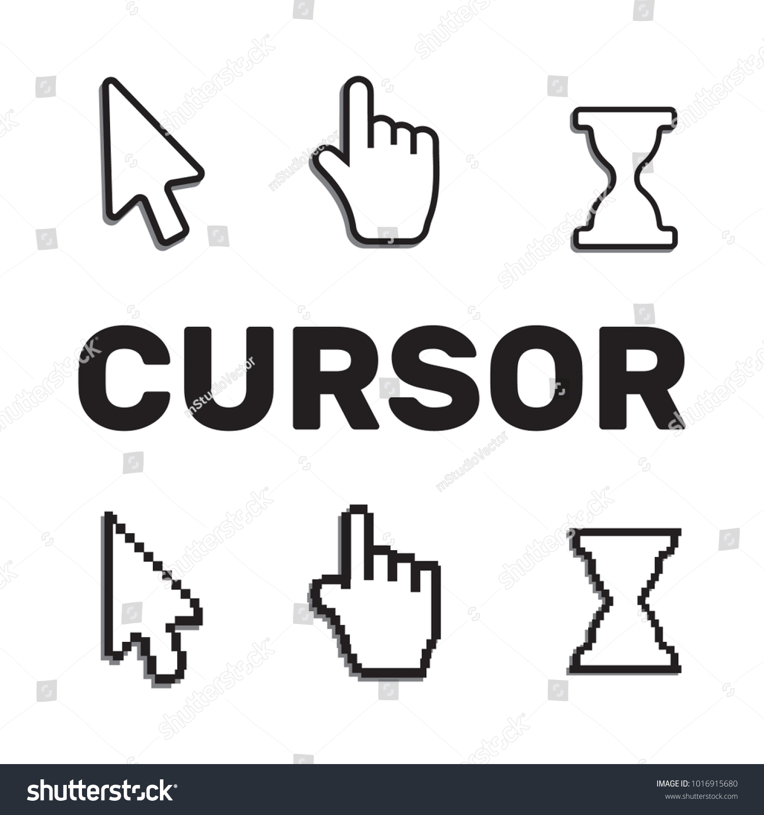 Pixel Cursors Icons Mouse Hand Arrow Stock Illustration 1016915680 Shutterstock 1962