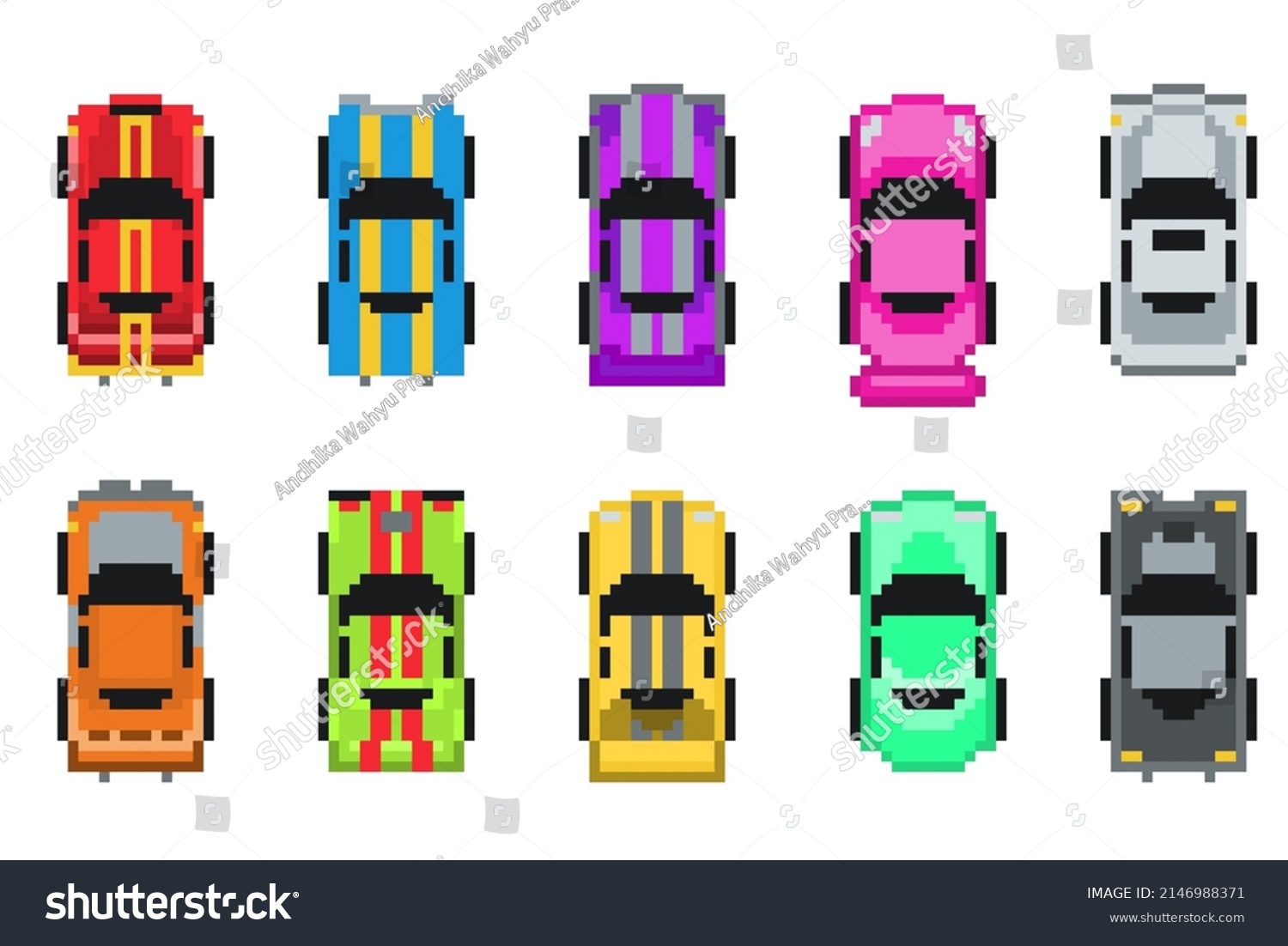 pixel-race-car-collection-set-isolated-stock-illustration-2146988371