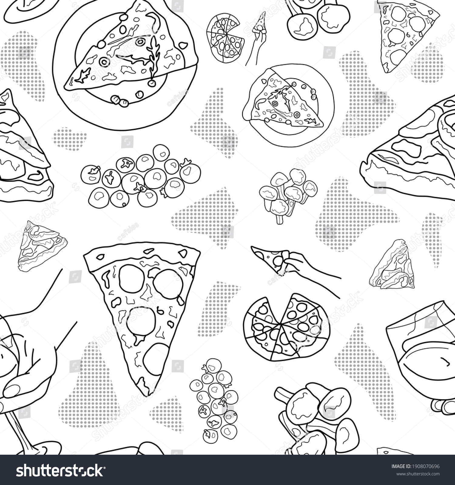 Pizza Food Drinks Outline Pattern Stock Illustration 1908070696 ...