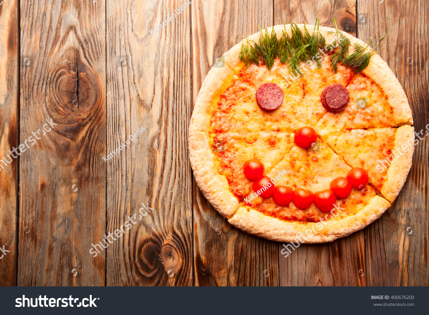 Pizza Smile On Wooden Table Stock Photo Edit Now