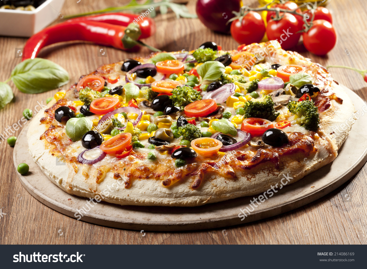Pizza Vegetarian On Plate Stock Photo 214086169 : Shutterstock