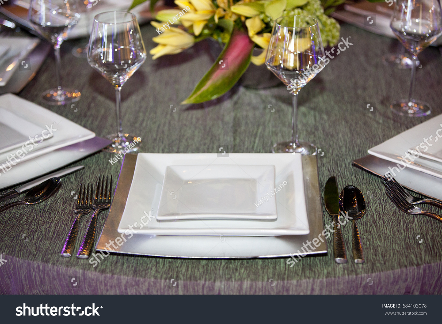 Place Setting Table Square Plates Stock Photo Edit Now 684103078