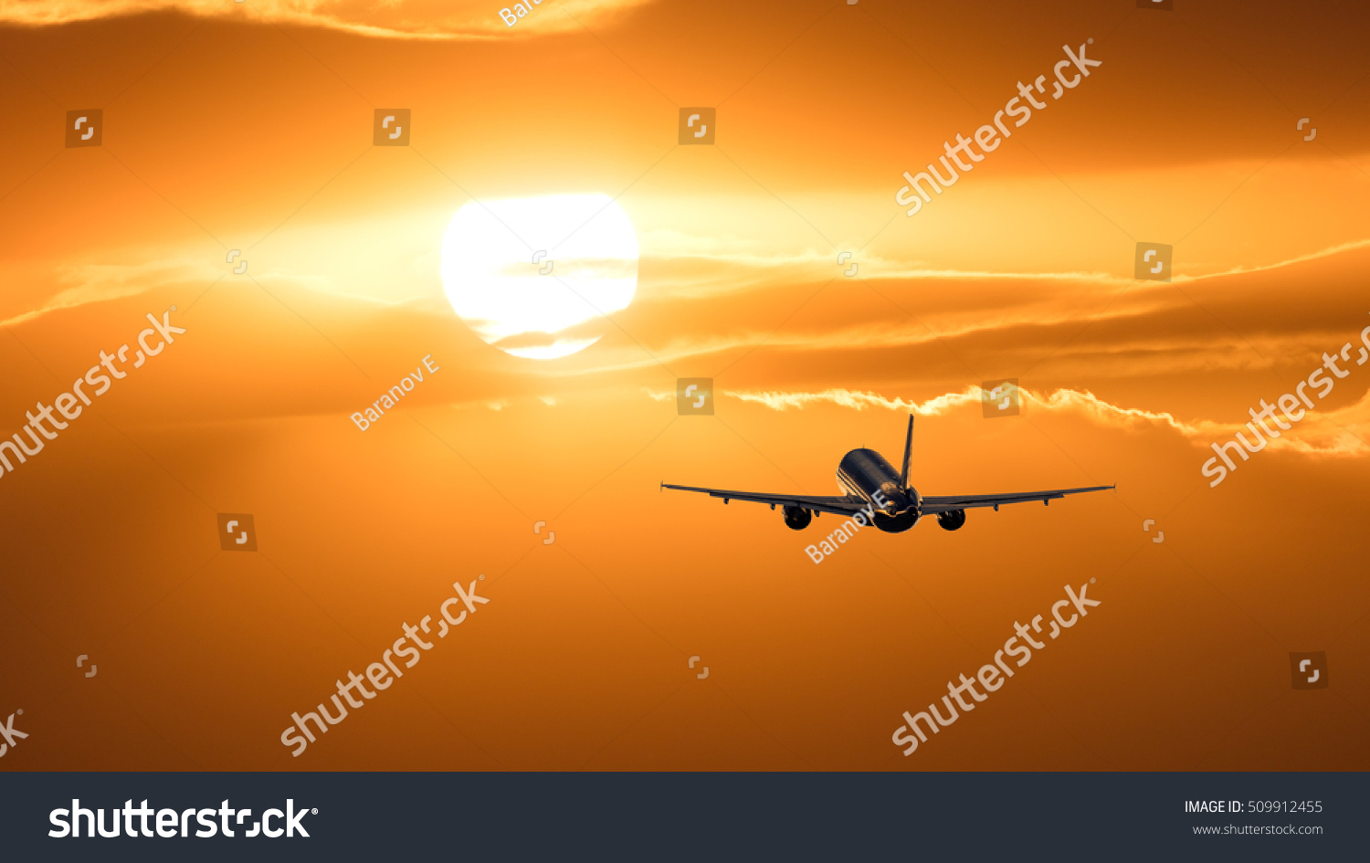 Plane Is Taking Off At Sunset Stock Photo 509912455 : Shutterstock