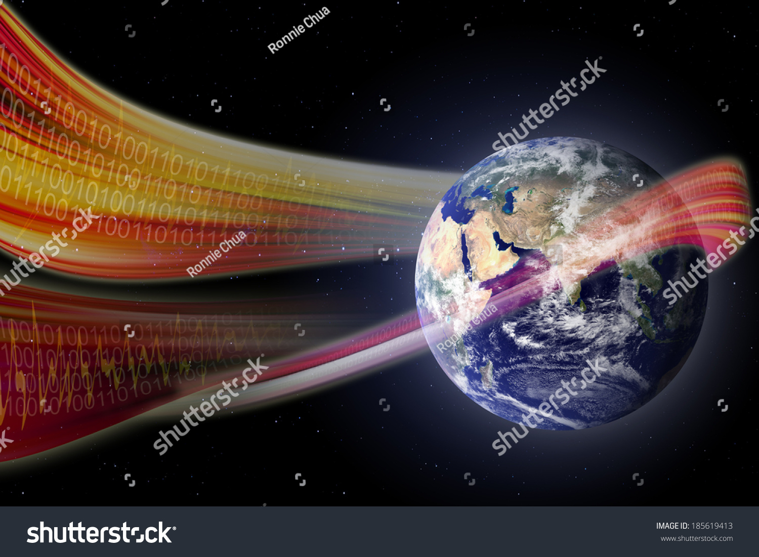 Planet Earth Surrounded By Technology Waves As Depicted By Binary Codes ...