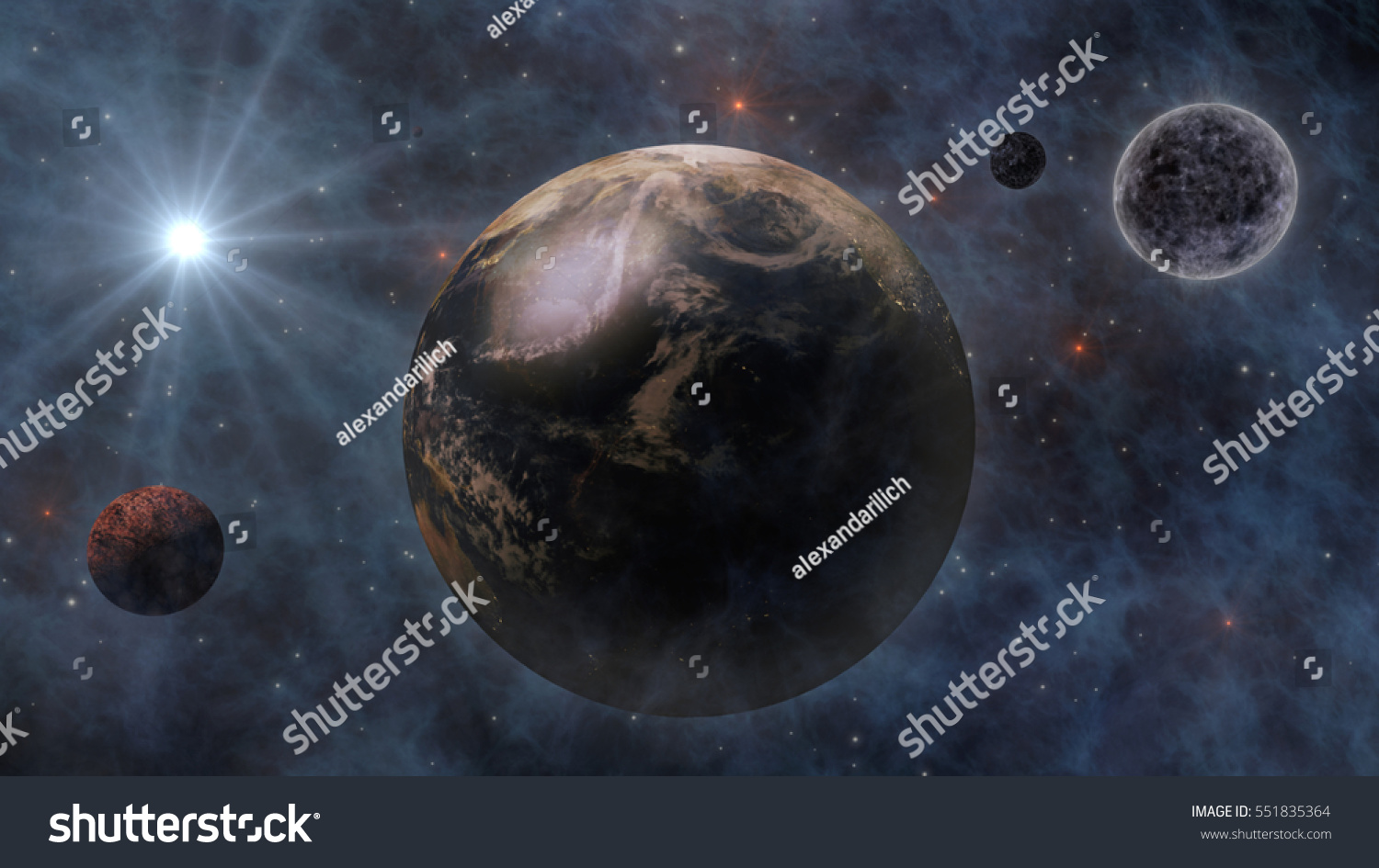 Planet Earth Sun Moon Planets Space Stock Illustration 551835364