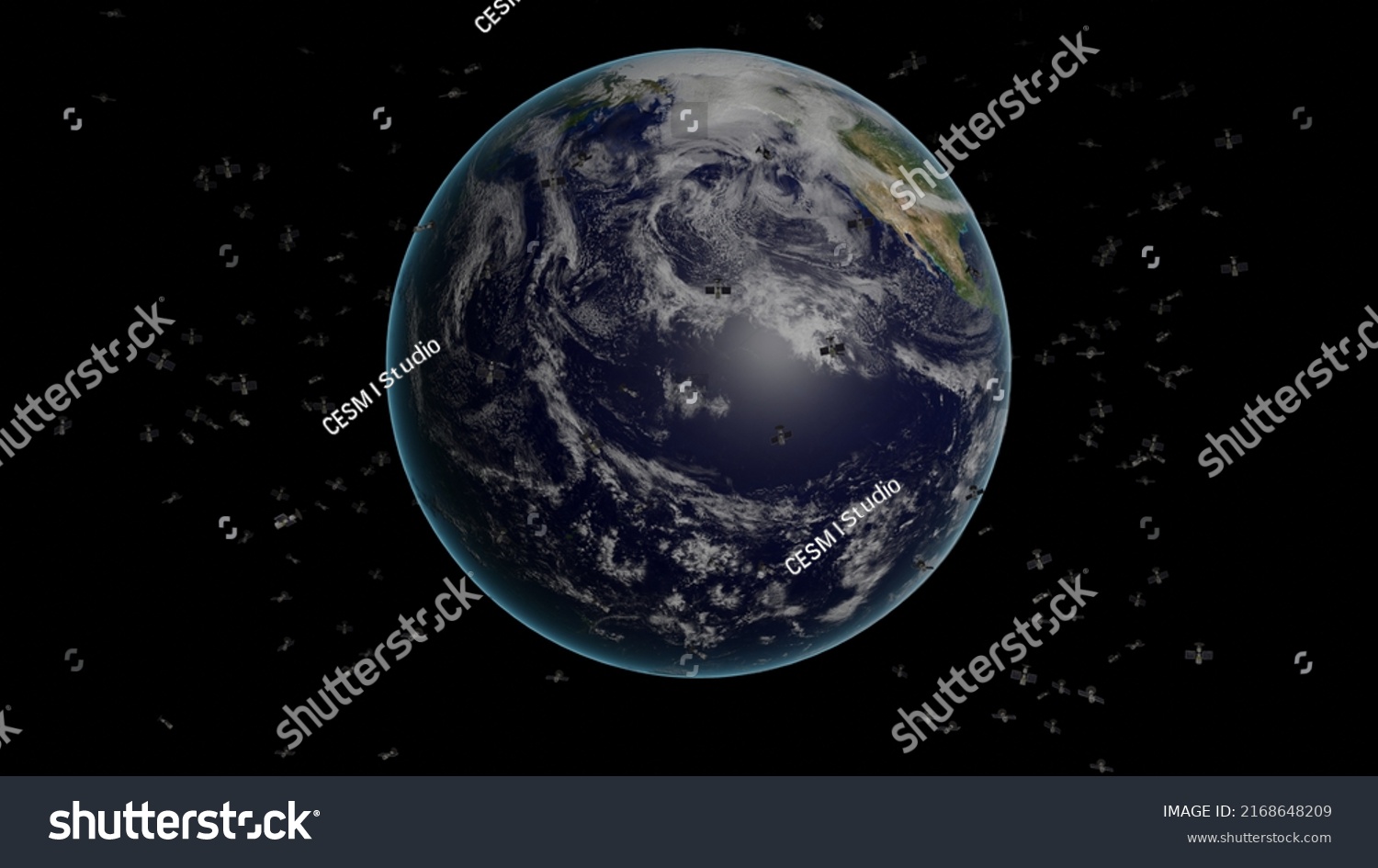Planet Earth Many Satellites Around View Stock Illustration 2168648209