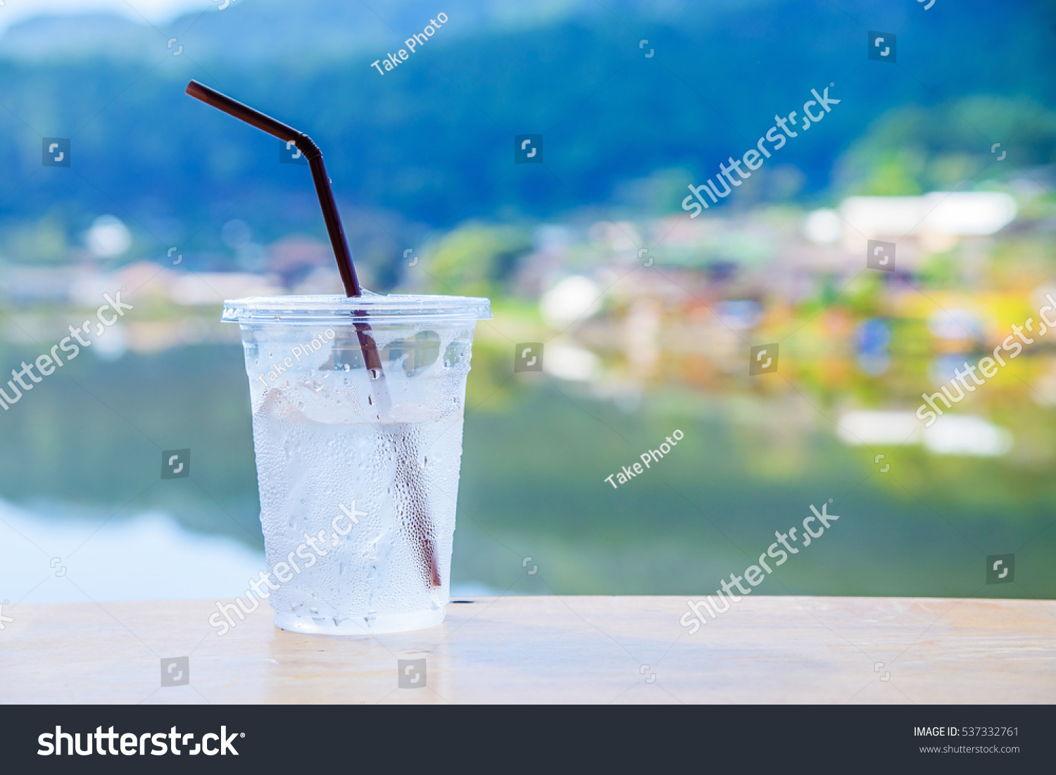 Plastic Cup Cool Water On Wooden Stock Photo Edit Now 537332761