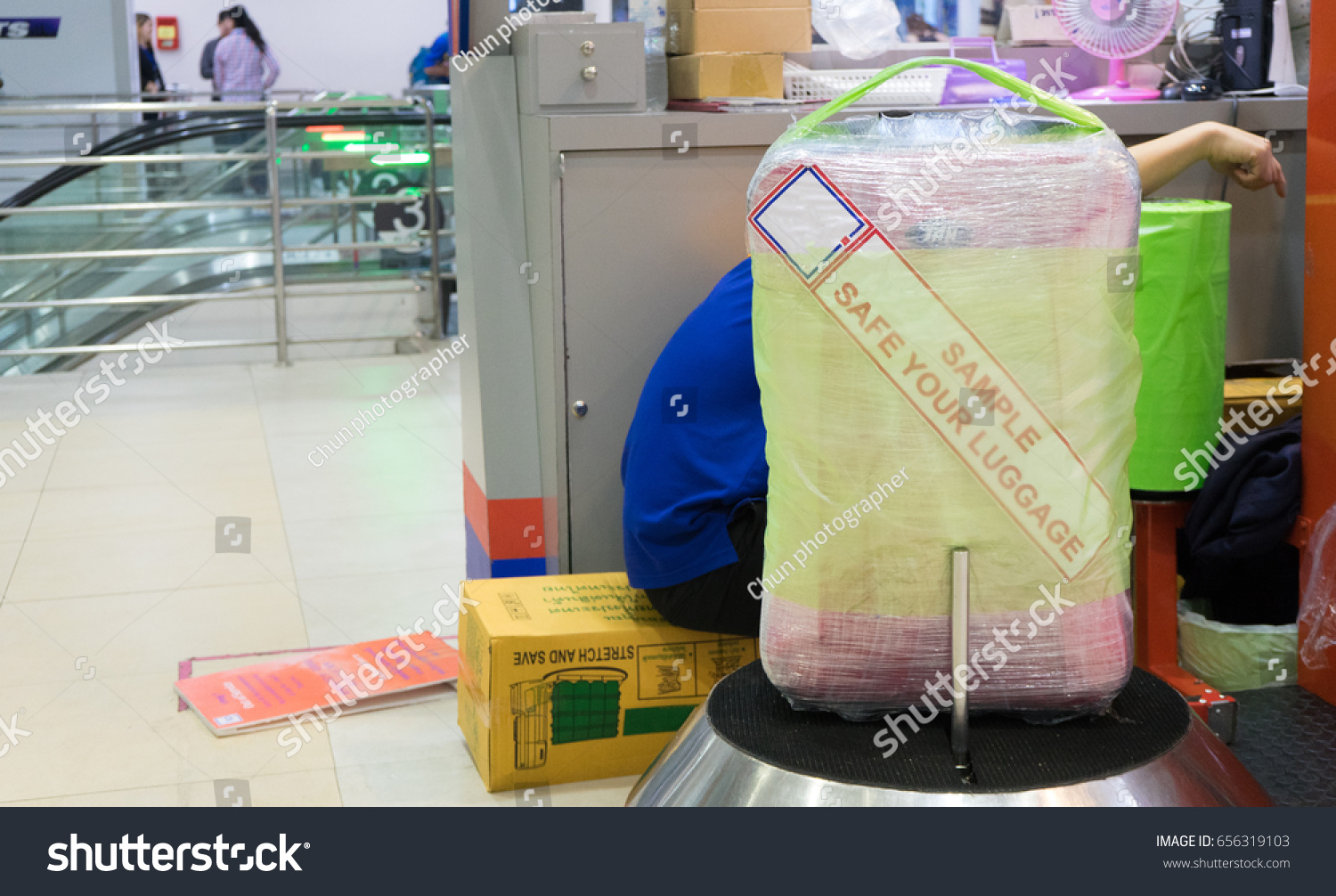 Plastic Wrap Luggage Machine Airport Stock Photo (Edit Now) 656319103