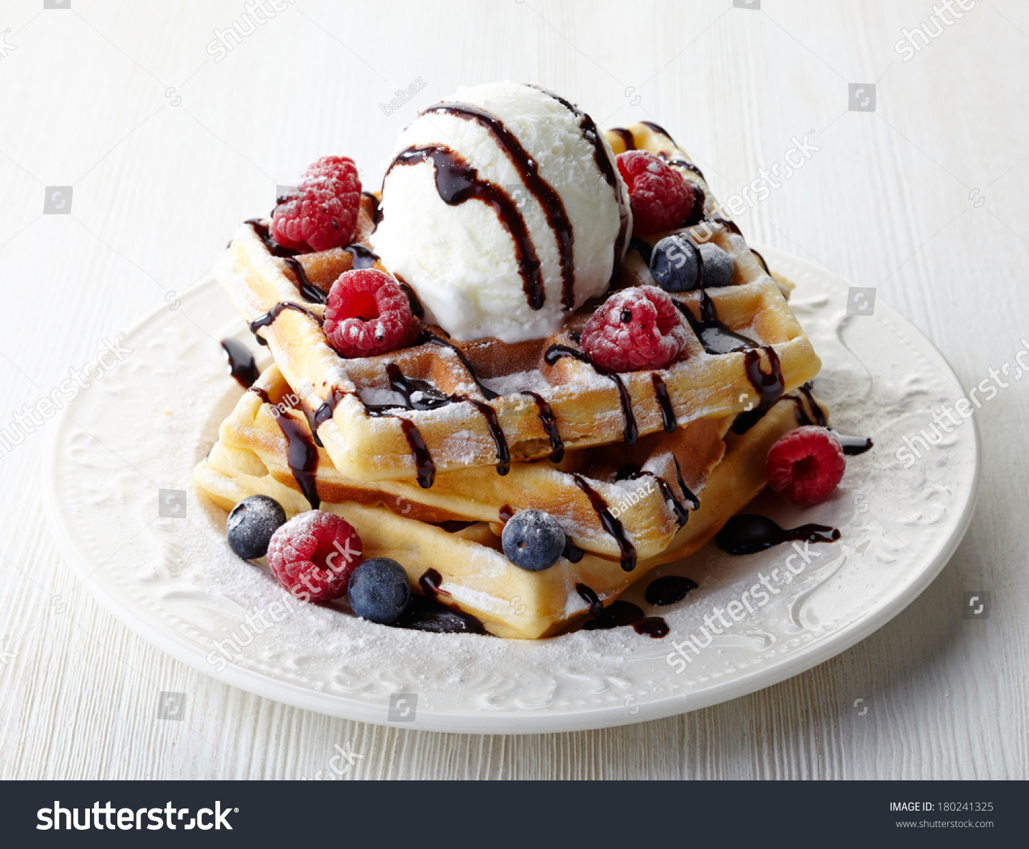 Plate Belgian Waffles Ice Cream Chocolate Stock Photo Edit Now