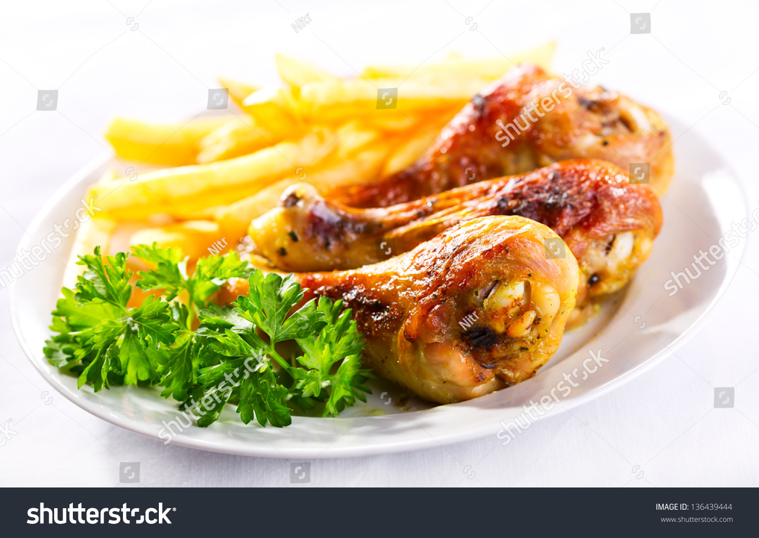 Plate Grilled Chicken Legs Fries Stock Photo 136439444 - Shutterstock