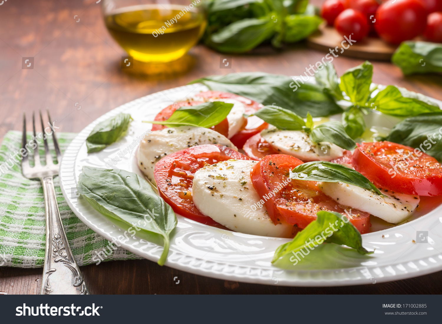 Plate Of Healthy Classic Caprese Salad With Mozzarella Cheese, Tomatoes ...