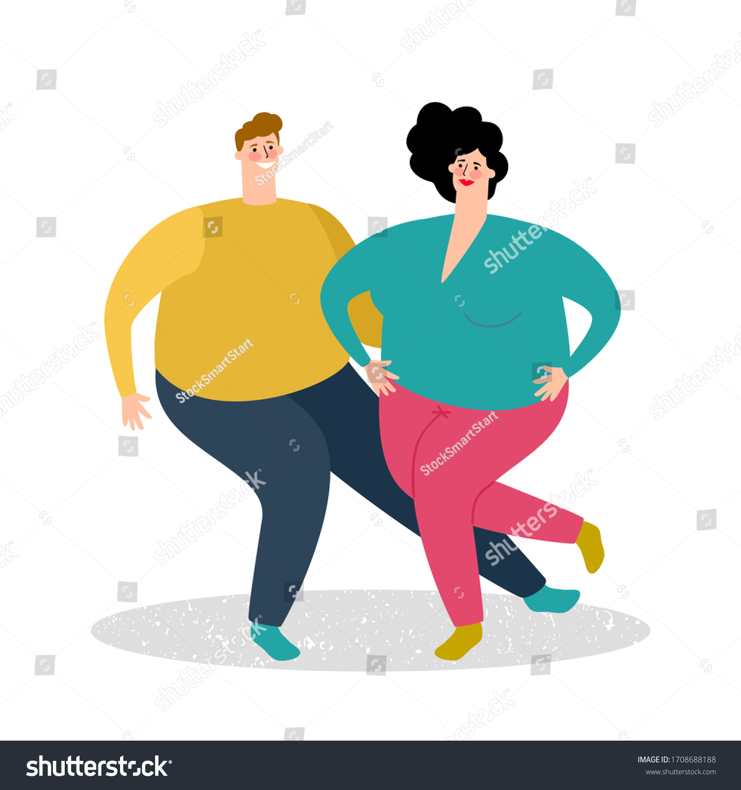 Plump Dancing Couple Illustration Fat Man Stock Illustration 1708688188