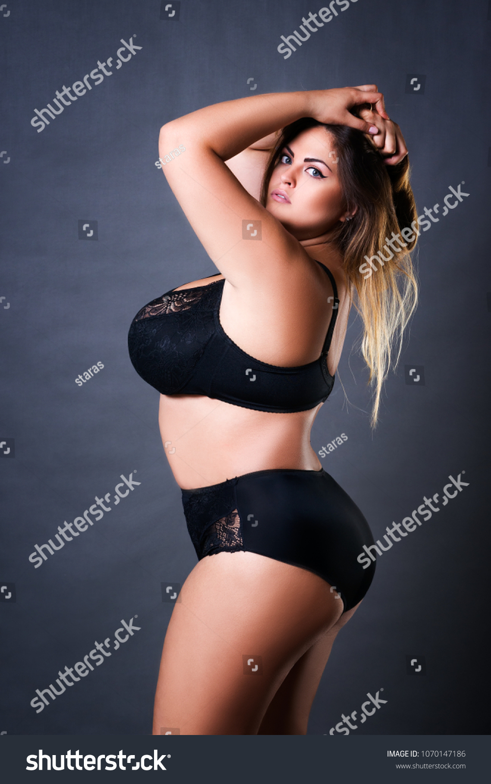Full figured women in lingerie gallery Plus Size Sexy Model Black Underwear Stock Photo Edit Now 1070147186