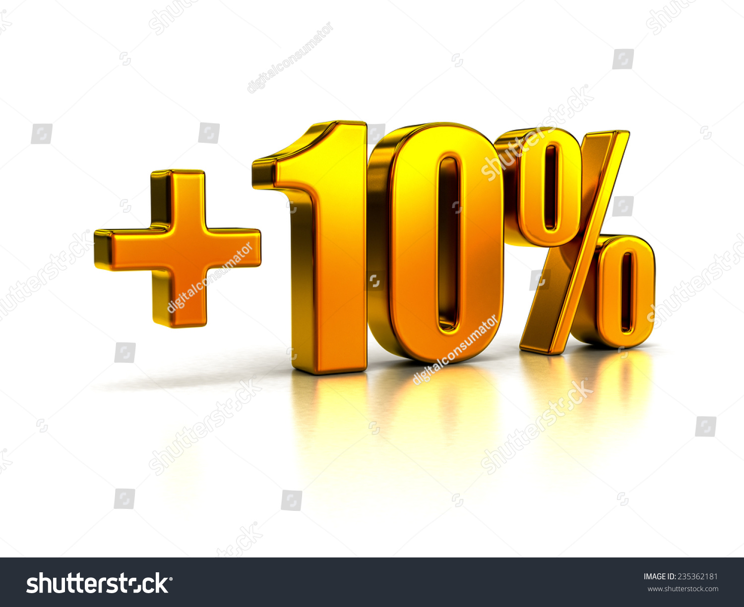 Plus Ten Percent Sign In Gold Metal On White Background Stock Photo ...