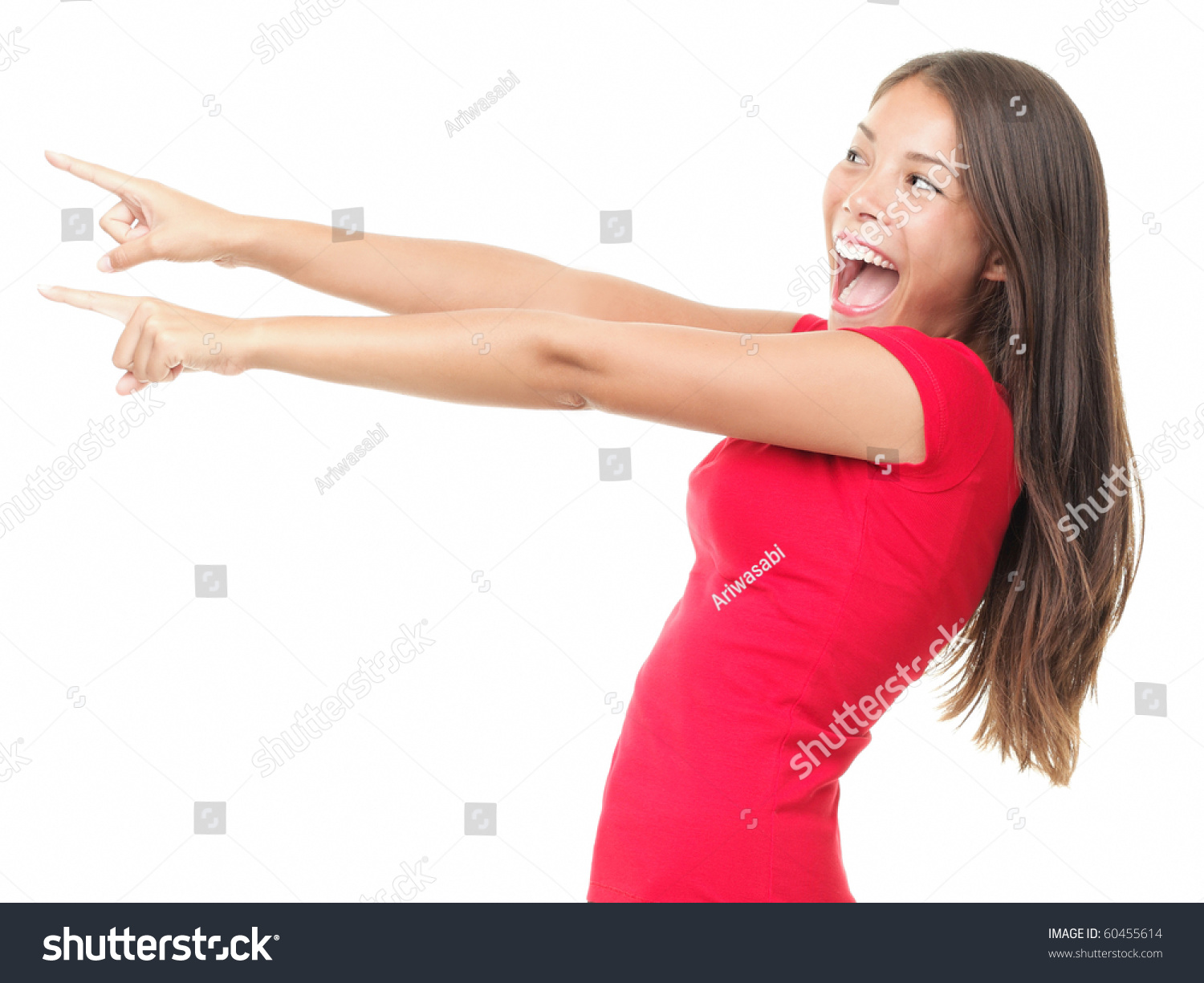 Pointing Woman Excited Happy Surprised Woman Stock Photo 60455614 ...