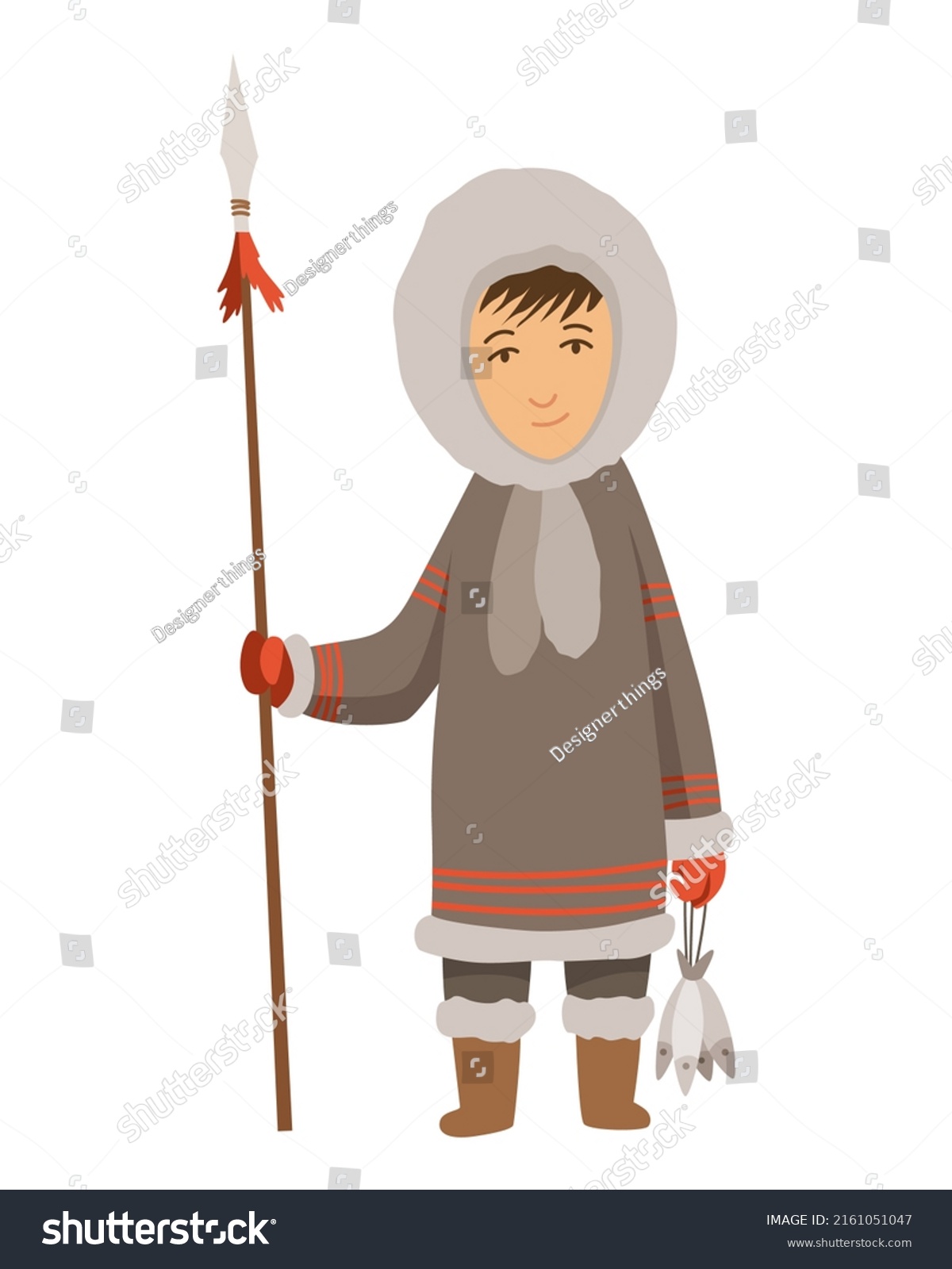 Polar Eskimo Character Indigenous Fisherman Wearing Stock Illustration ...