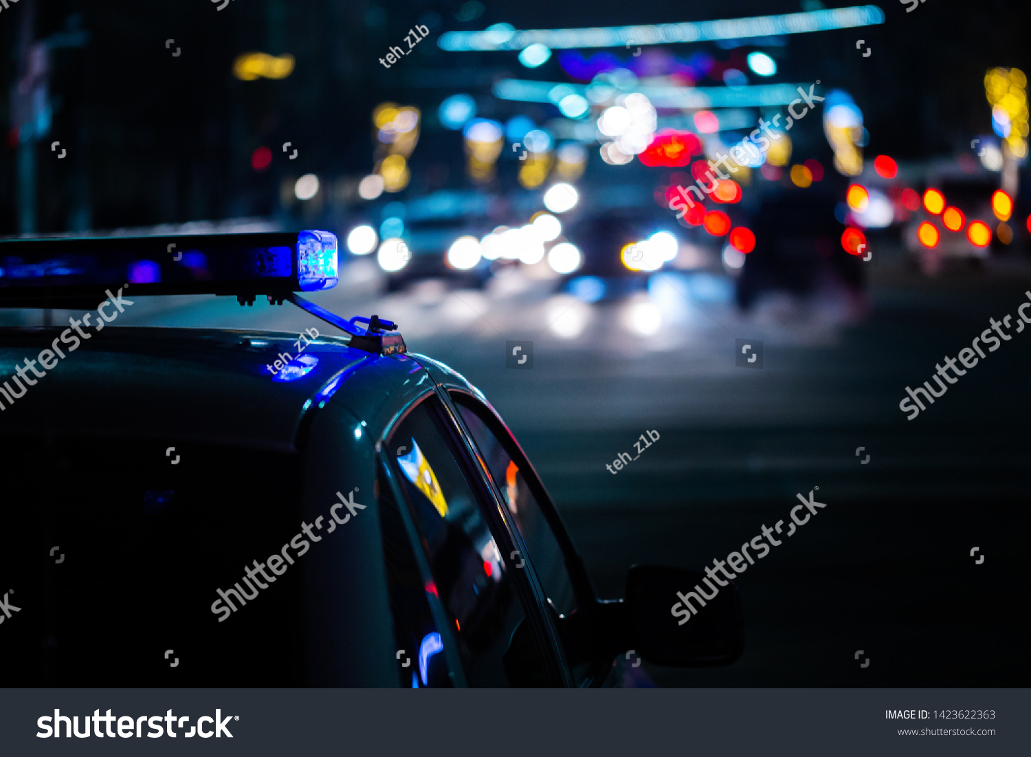 Police Car Lights Night City Selective Stock Photo 1423622363 ...