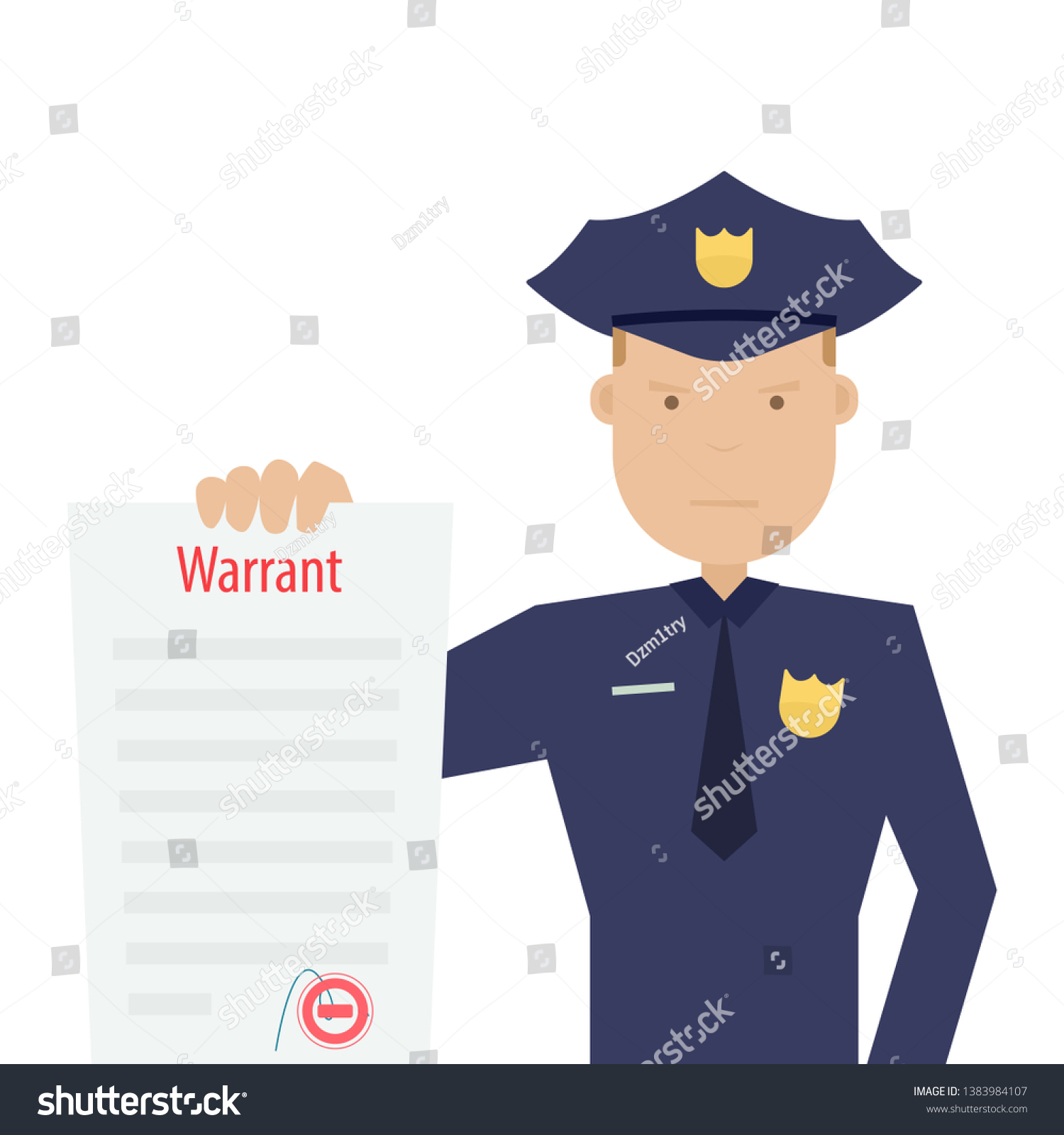 Police Officer Holding Arrest Warrant Clipart Stock Illustration 1383984107