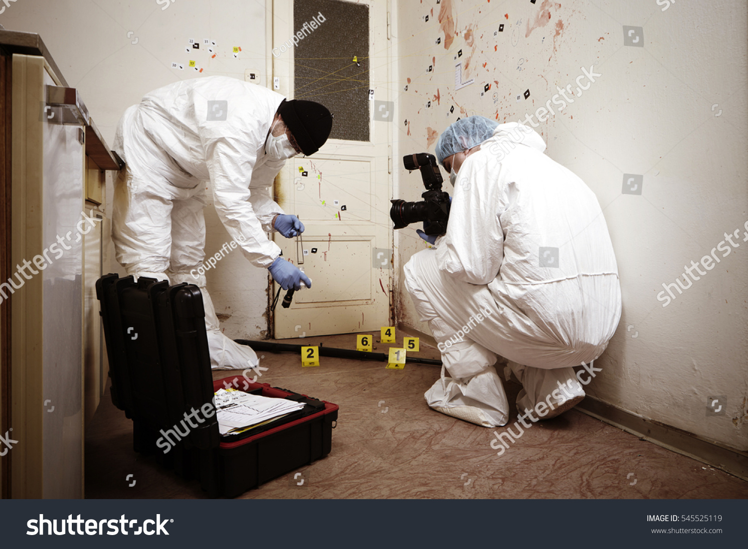 Police Photographer Criminologist Technician Working On Stock Photo ...