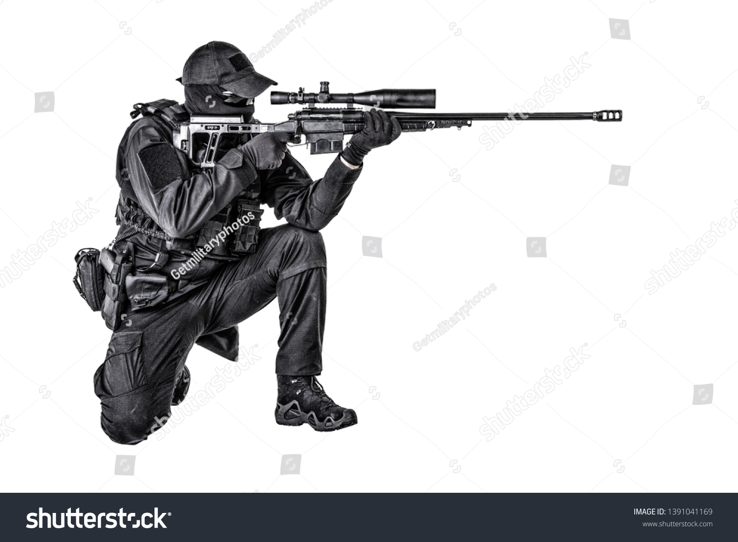 Police Swat Sniper Shooting Sitting Position ภาพสต็อก แก้ไขตอนนี้