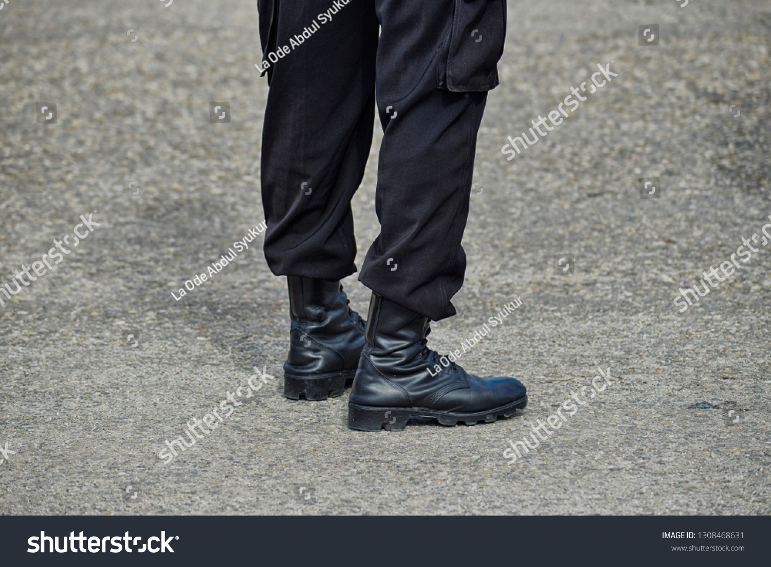 Policeman Black Shoe Boots Stock Photo 