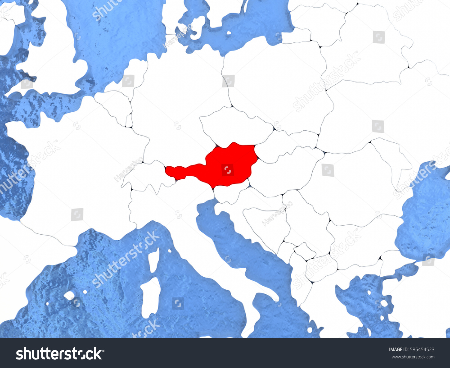 Political Map Austria Red 3d Illustration Stock Illustration 585454523 ...