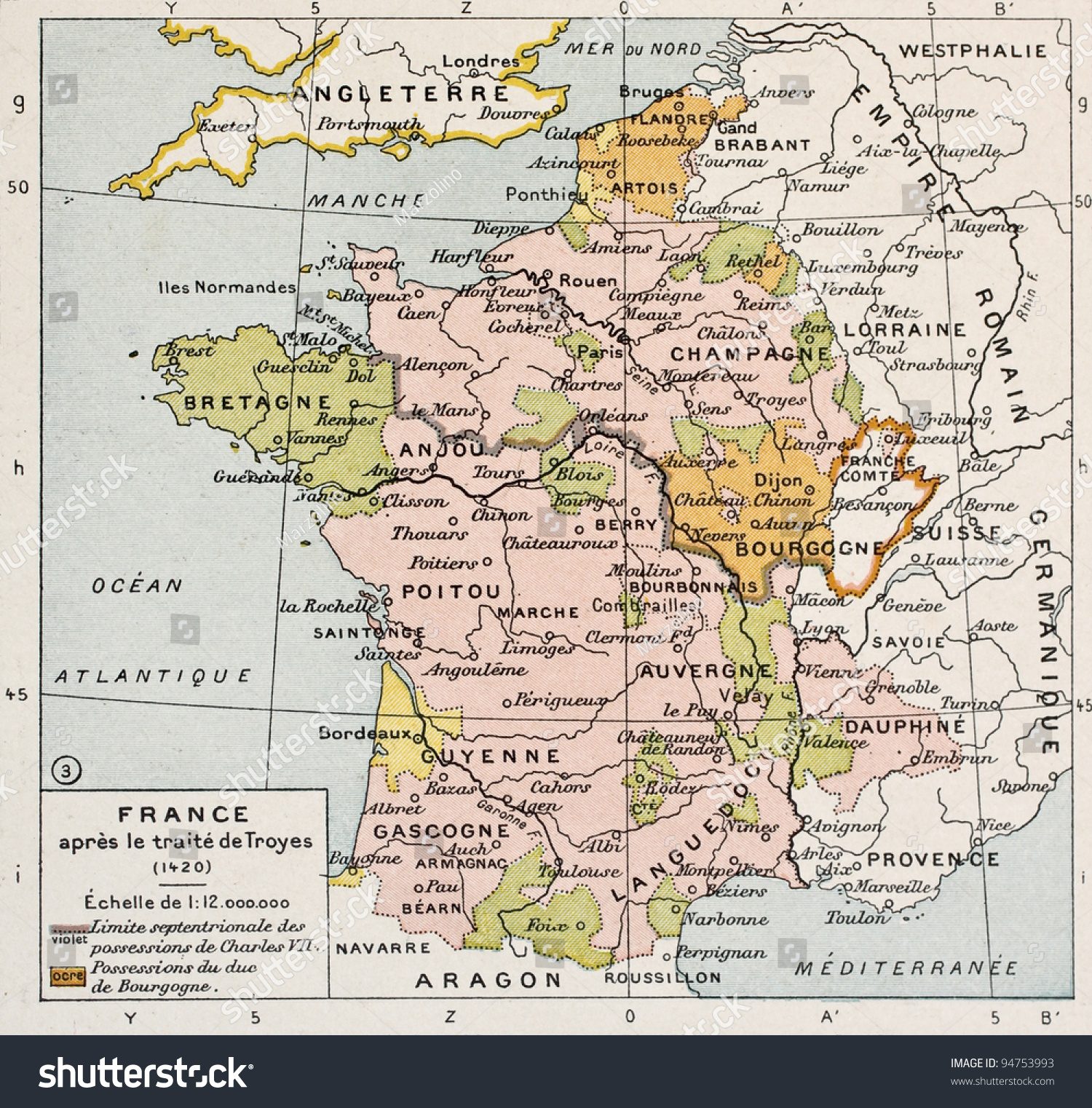 Political Map Of France In 1420. By Paul Vidal De Lablache, Atlas ...