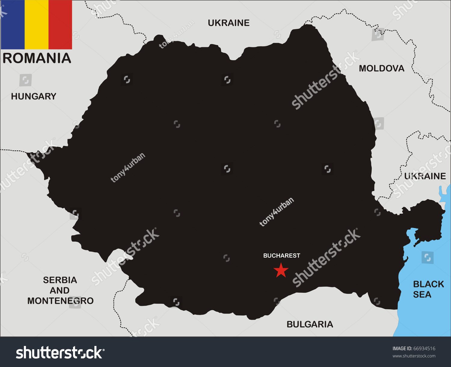 Stock Photo Political Map Of Romania Country With Flag And Regions 66934516 