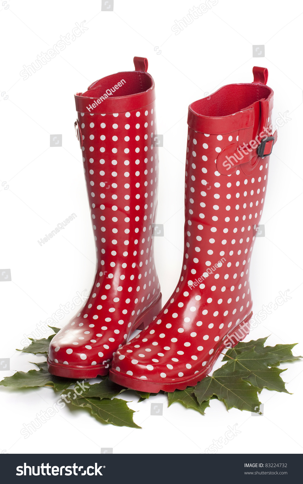 red and white rain boots