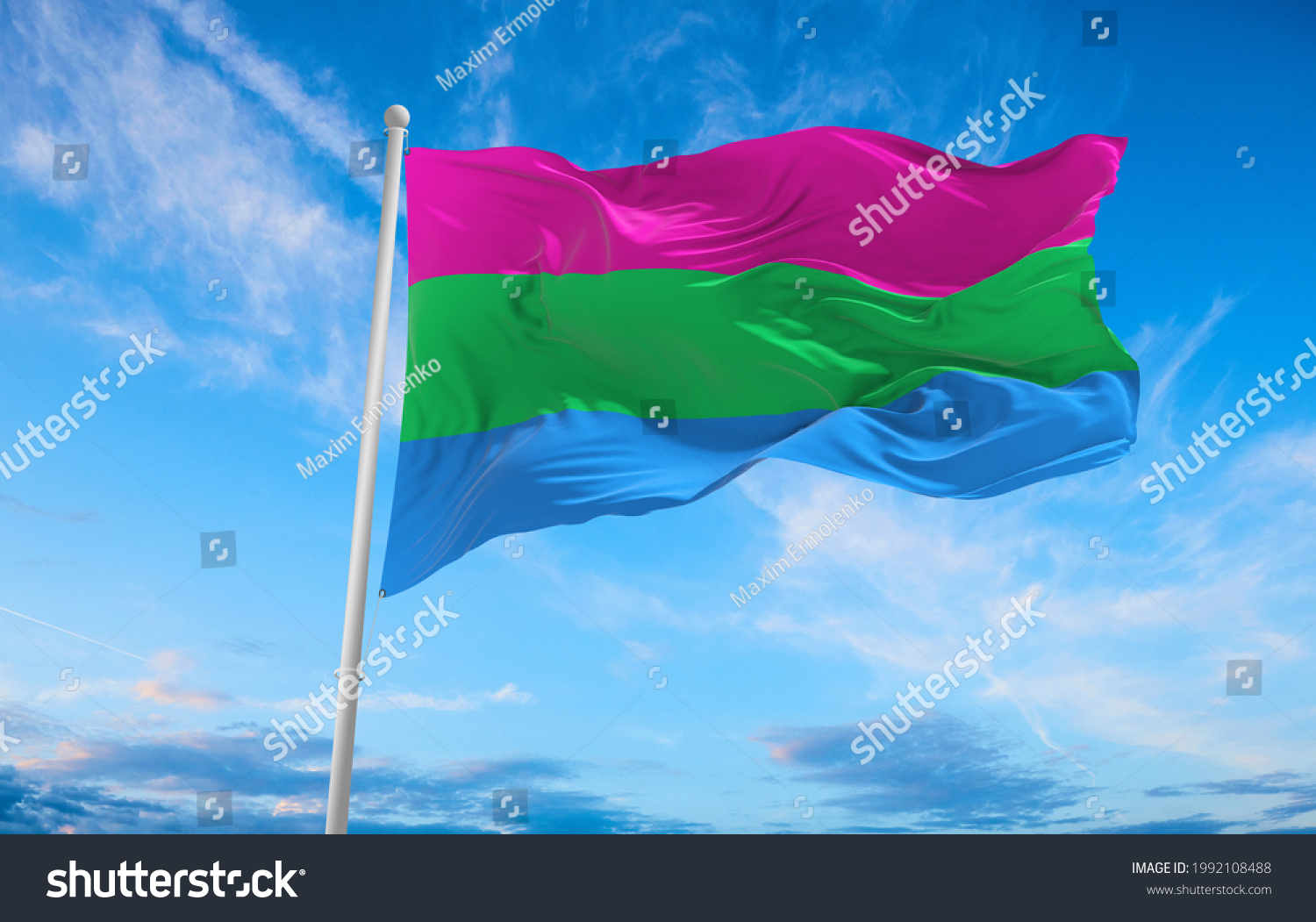 Polysexuality Pride Flag Waving Wind Cloudy Stock Illustration