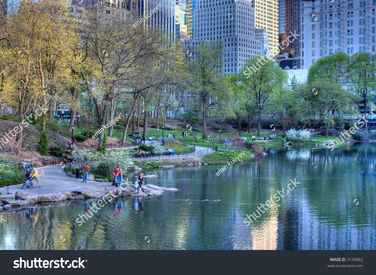 Pond In Central Park, New York City,Manhattan,United States Of America ...