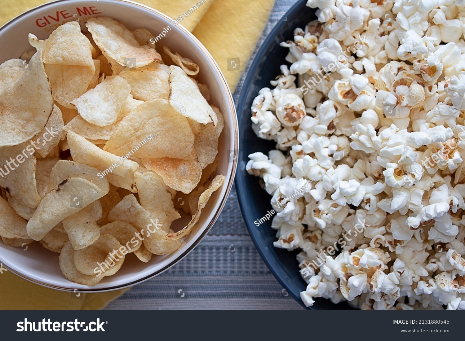 Popcorn Potato Chips Snacks Movie Night Stock Photo 2131880545