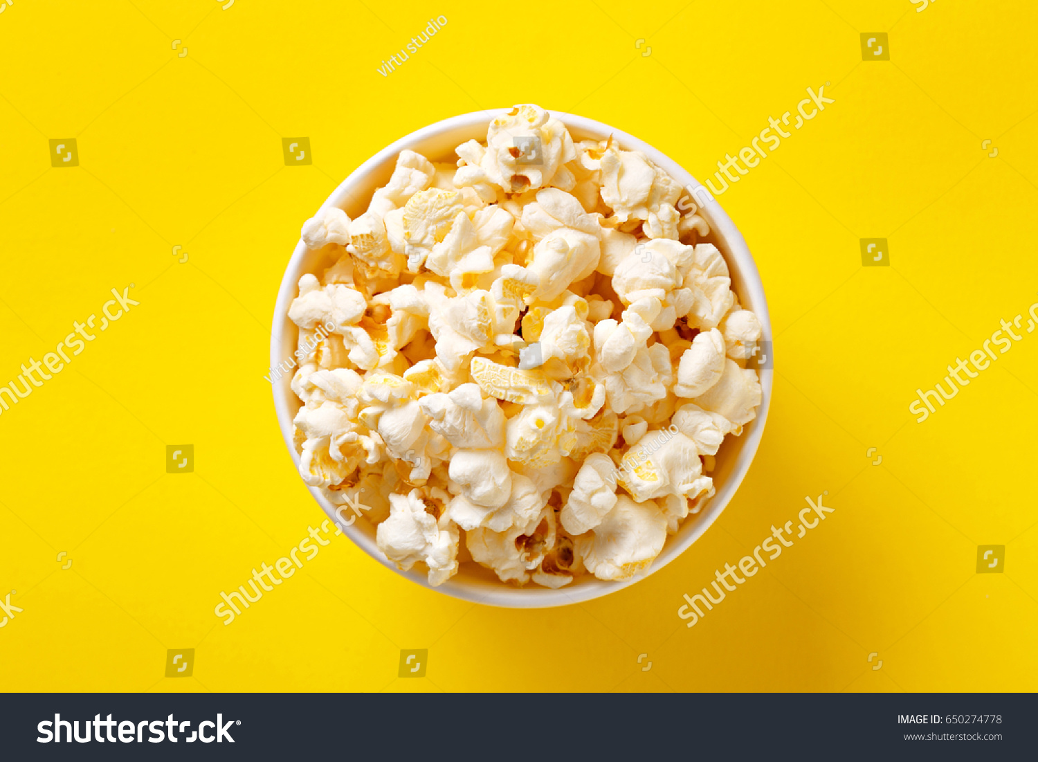 Popcorn Bowl Viewed Above On Yellow Stock Photo 650274778 Shutterstock