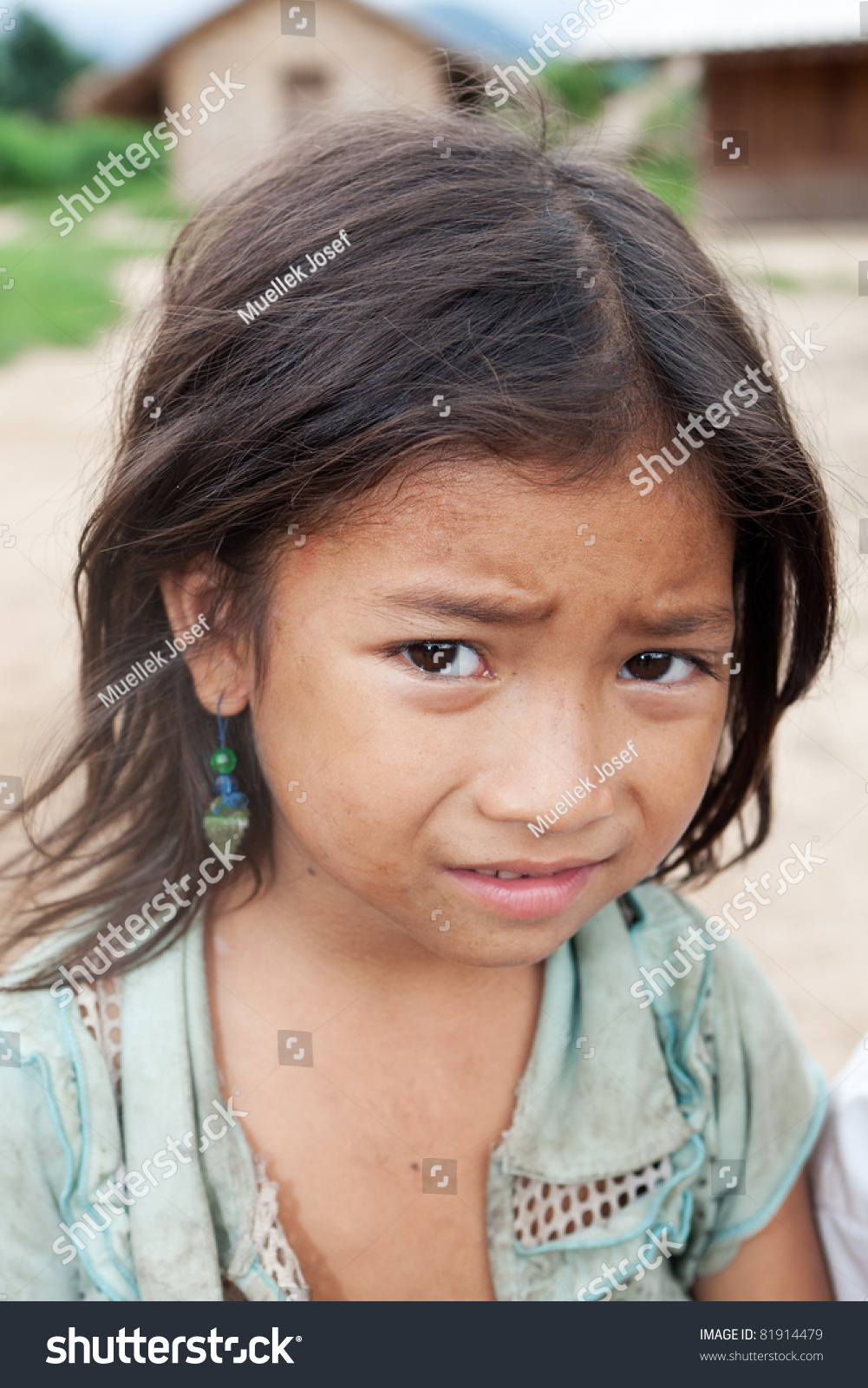 Portrait Asian Girl, Child In Dirty Condition Show Their Poverty Stock ...