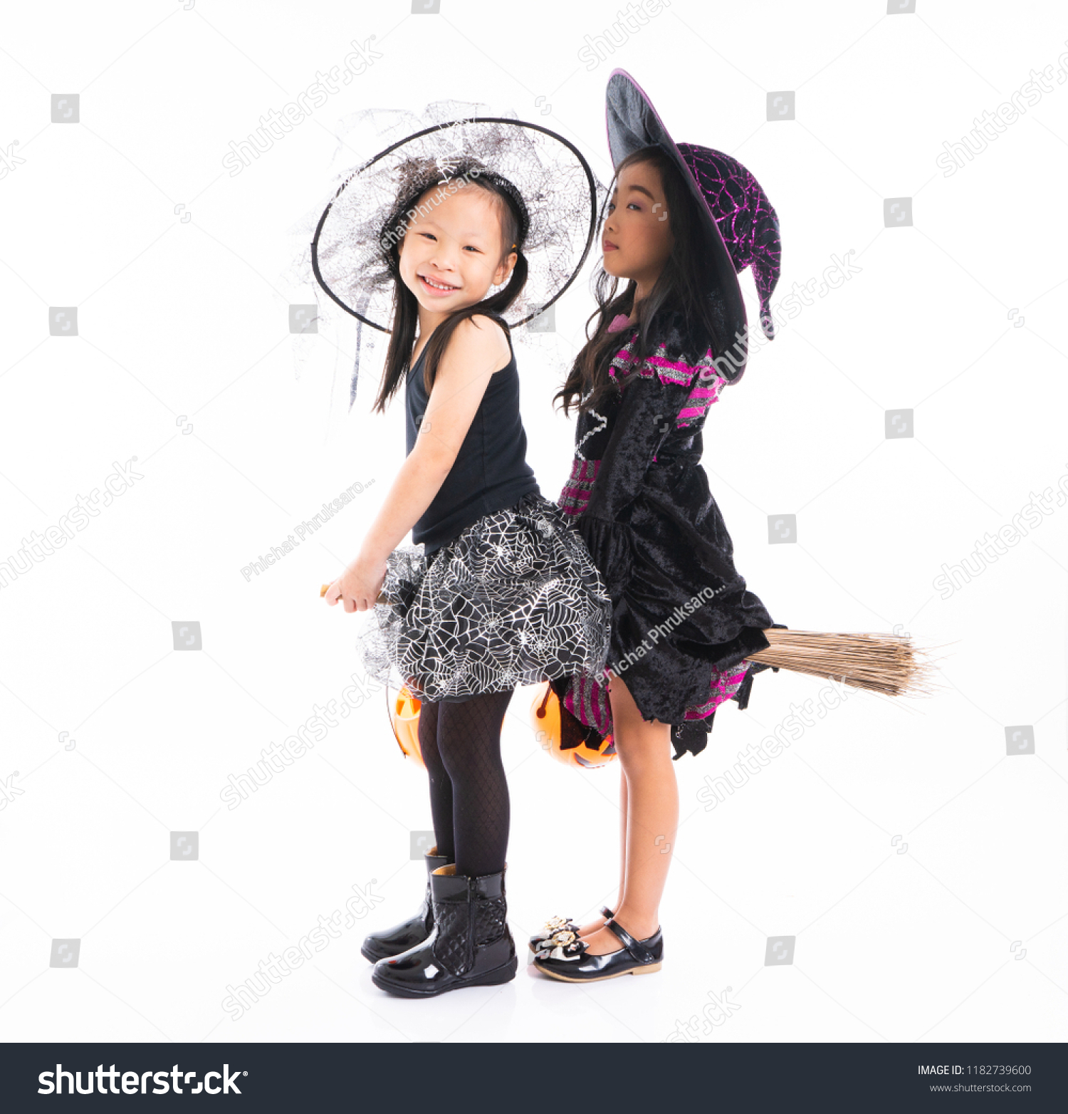 Portrait Asian Girls Halloween Costume Riding Stock Photo Edit Now
