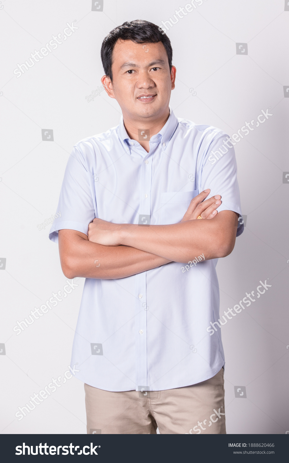 Portrait Asian Man Wearing Blue Shirt Stock Photo (Edit Now) 1888620466