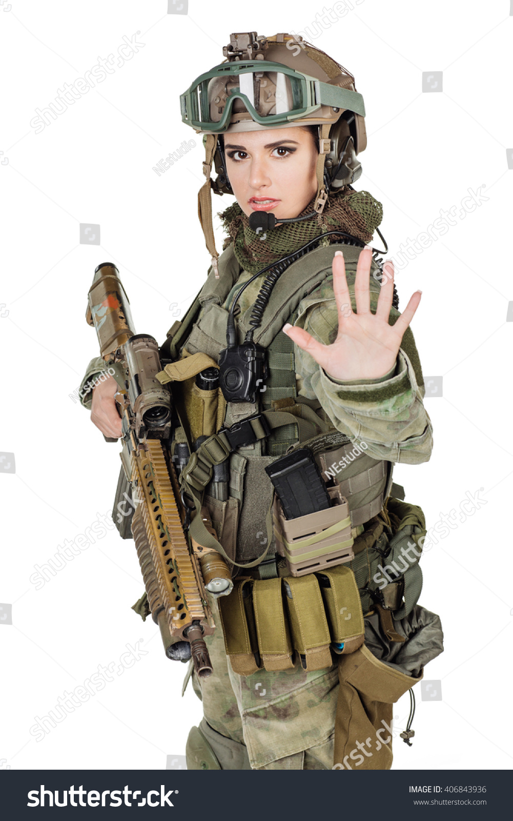 Portrait Beautiful Woman Soldier Private Military Stock Photo 406843936