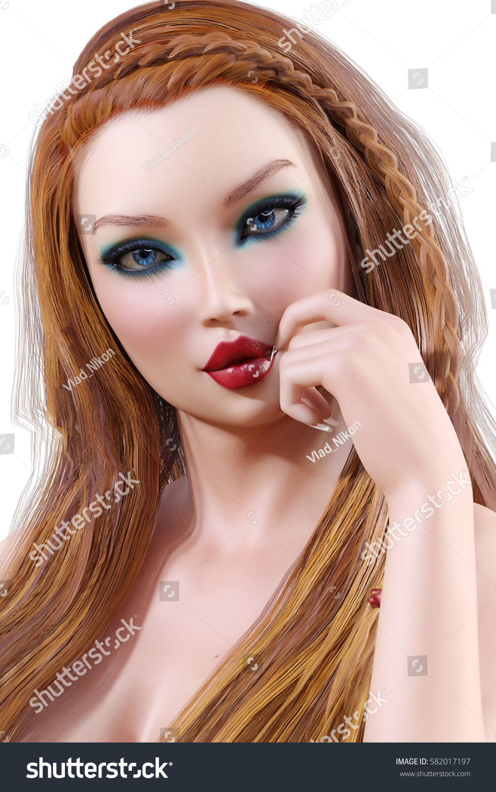 Portrait Beautiful Young Girl Blue Eyes Stock Illustration 582017197