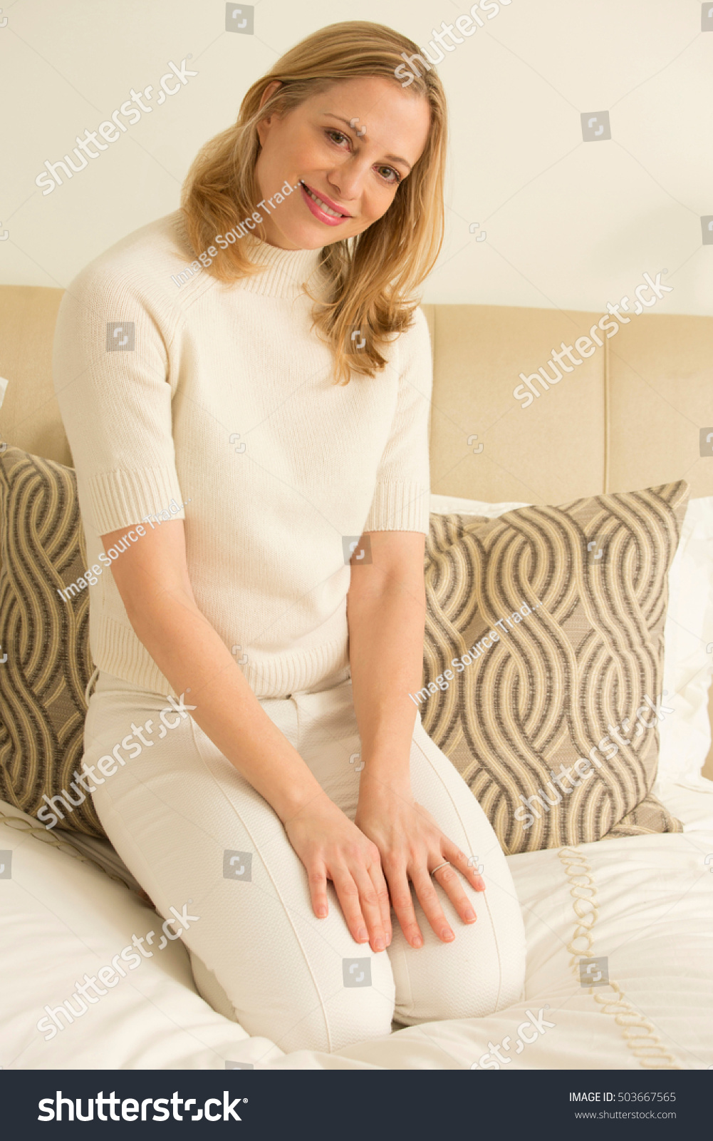 Portrait Blond Mature Woman Kneeling On Stock Photo Shutterstock