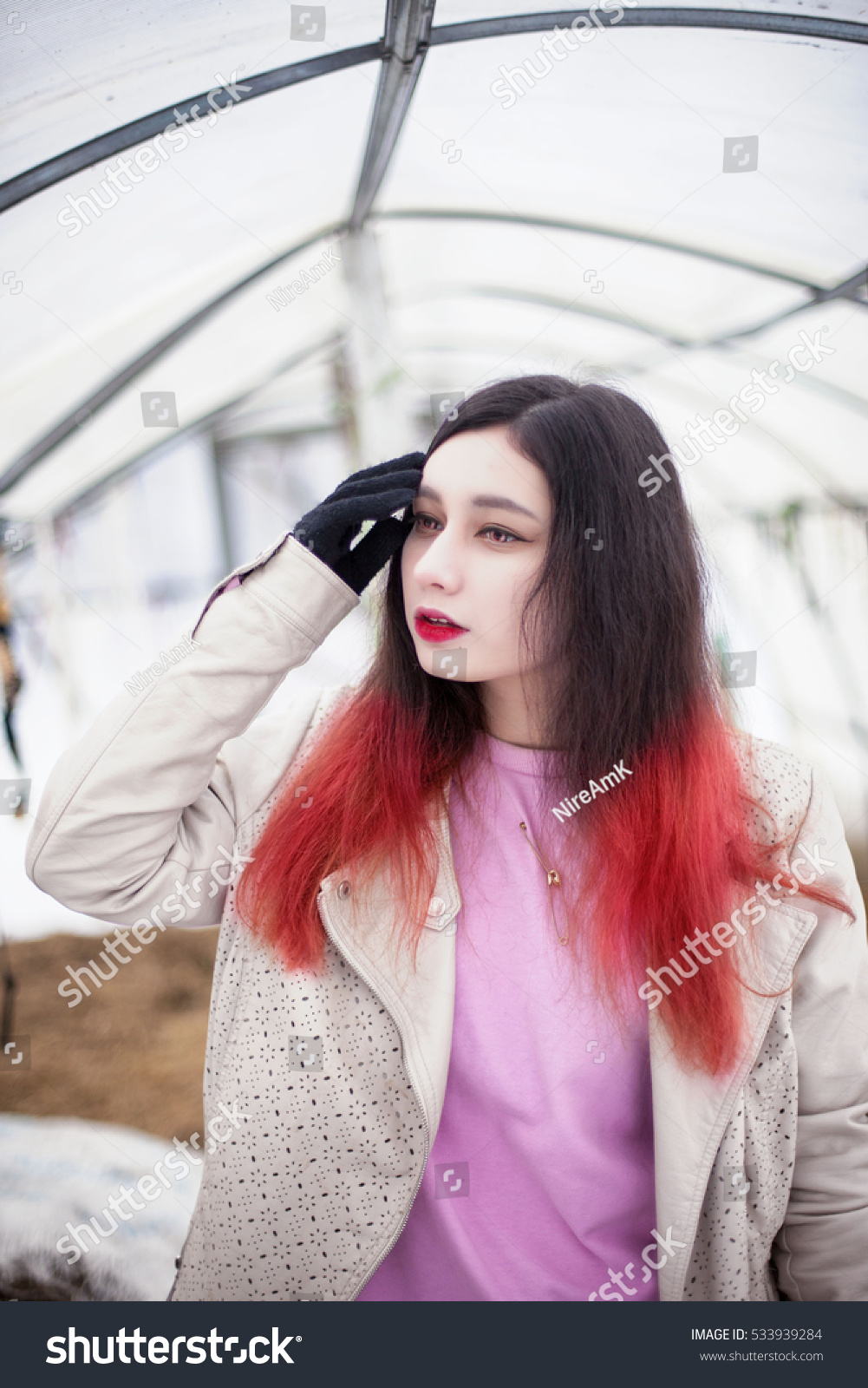 Portrait Girl Half Red Hair Snow Stock Photo Edit Now 533939284