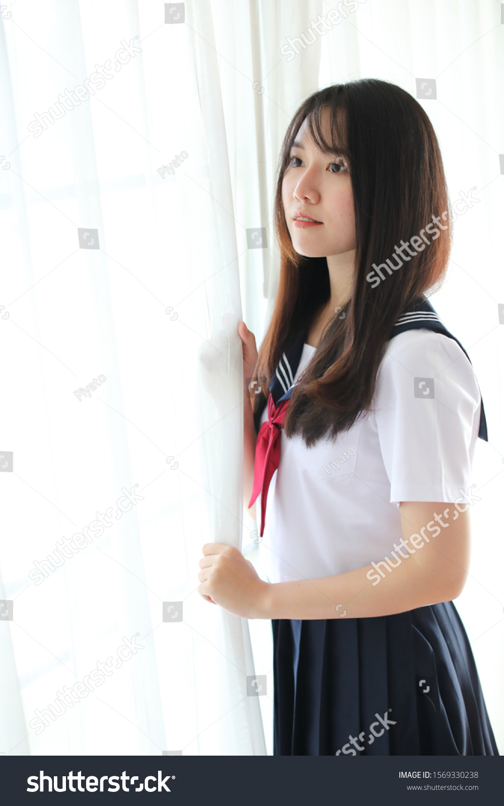 Portrait Japanese School Girl White Tone Stock Photo 1569330238 ...