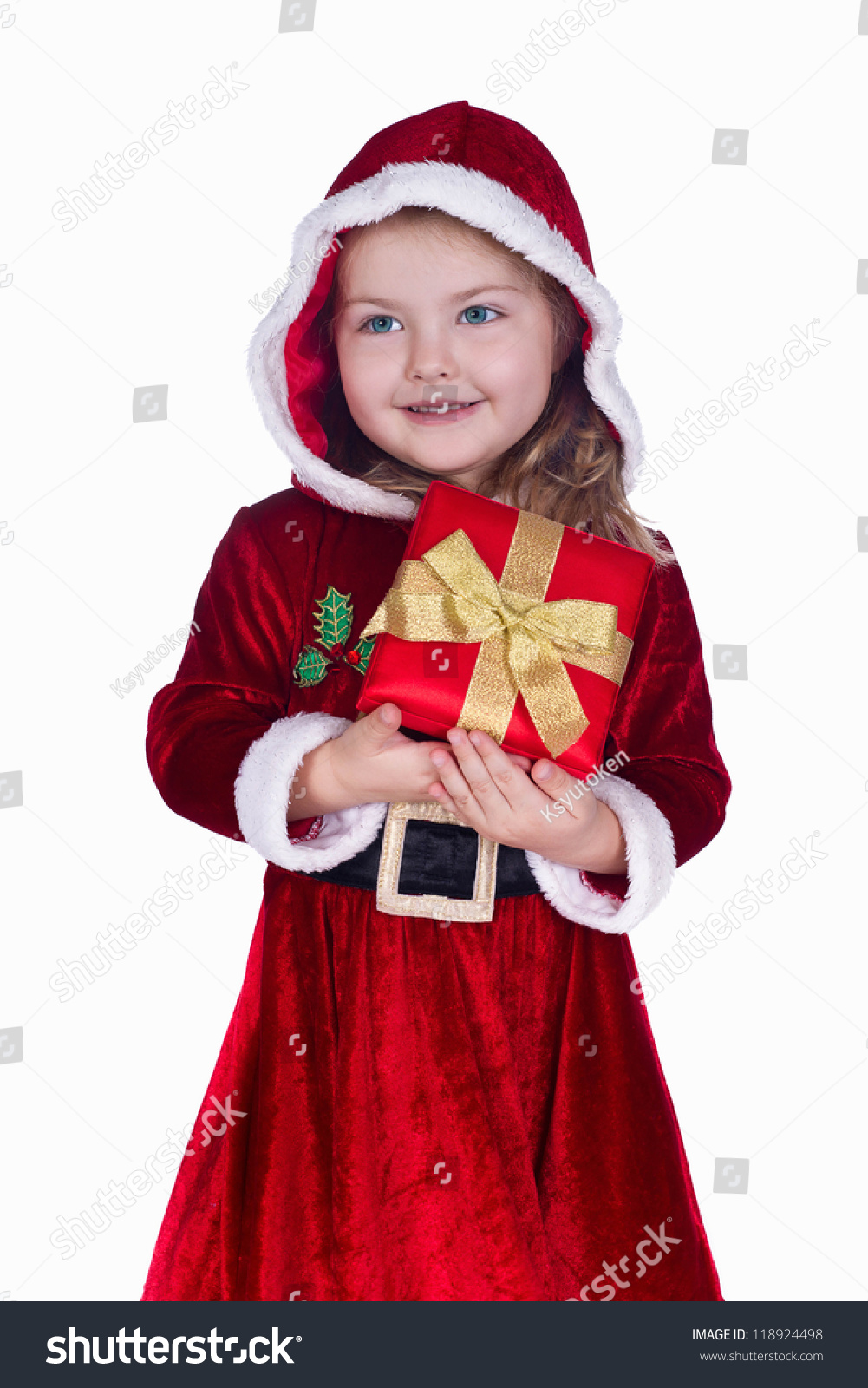 stock photo portrait od a beautiful girl in costume of santa claus