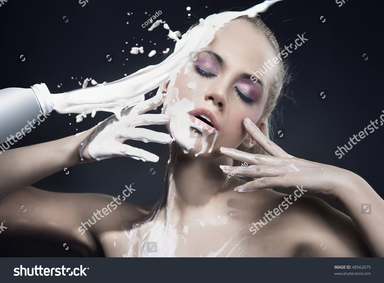 Portrait Beautiful Blonde Dousing Cream Stock Photo Edit Now