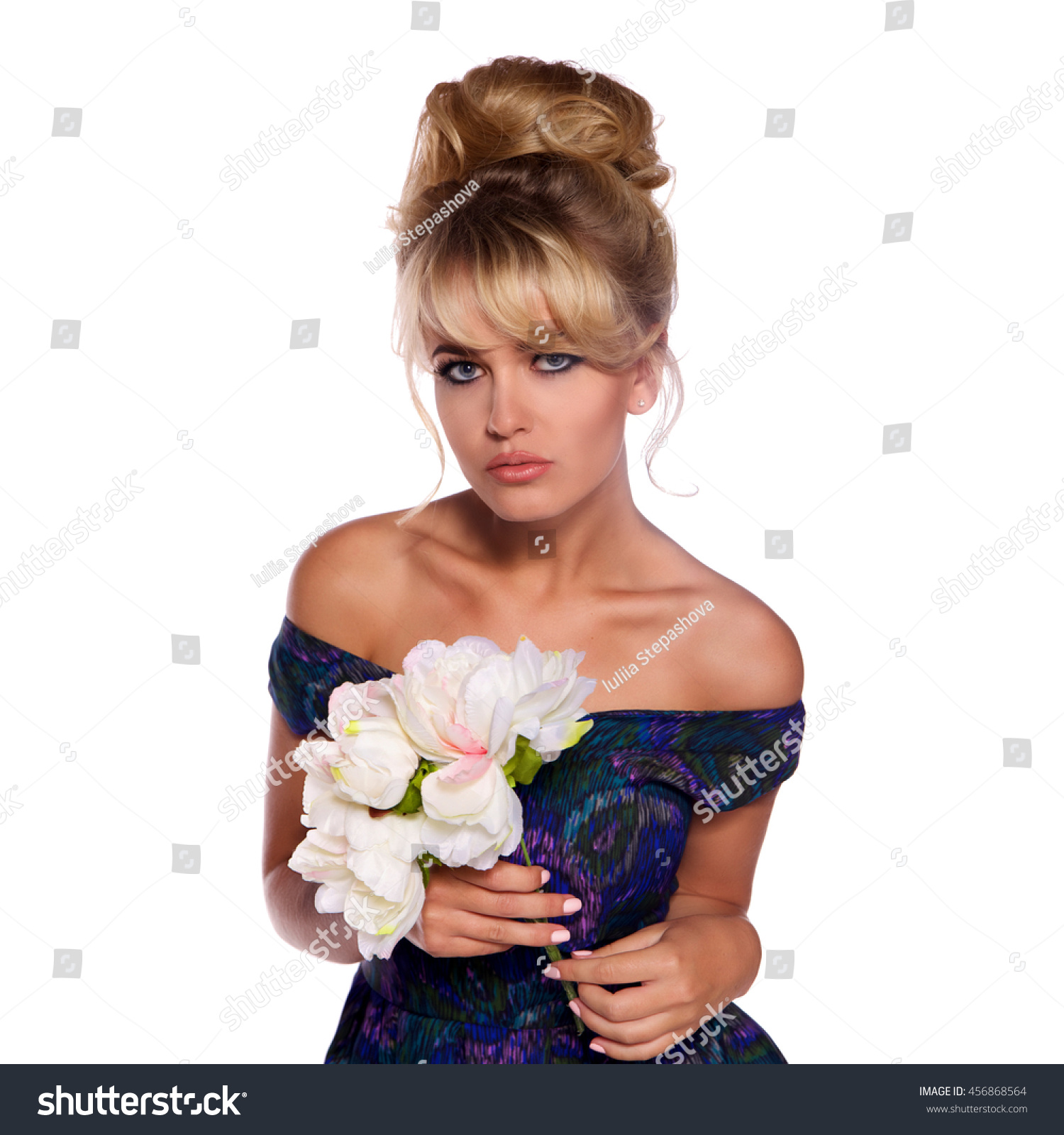 Portrait Beautiful Blonde Retro Style Isolated Stock Photo Edit