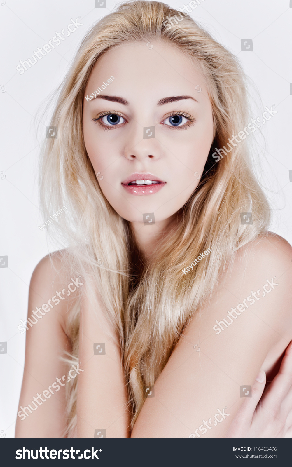 Portrait Beautiful Girl Blonde Hair Blue Stock Photo 116463496