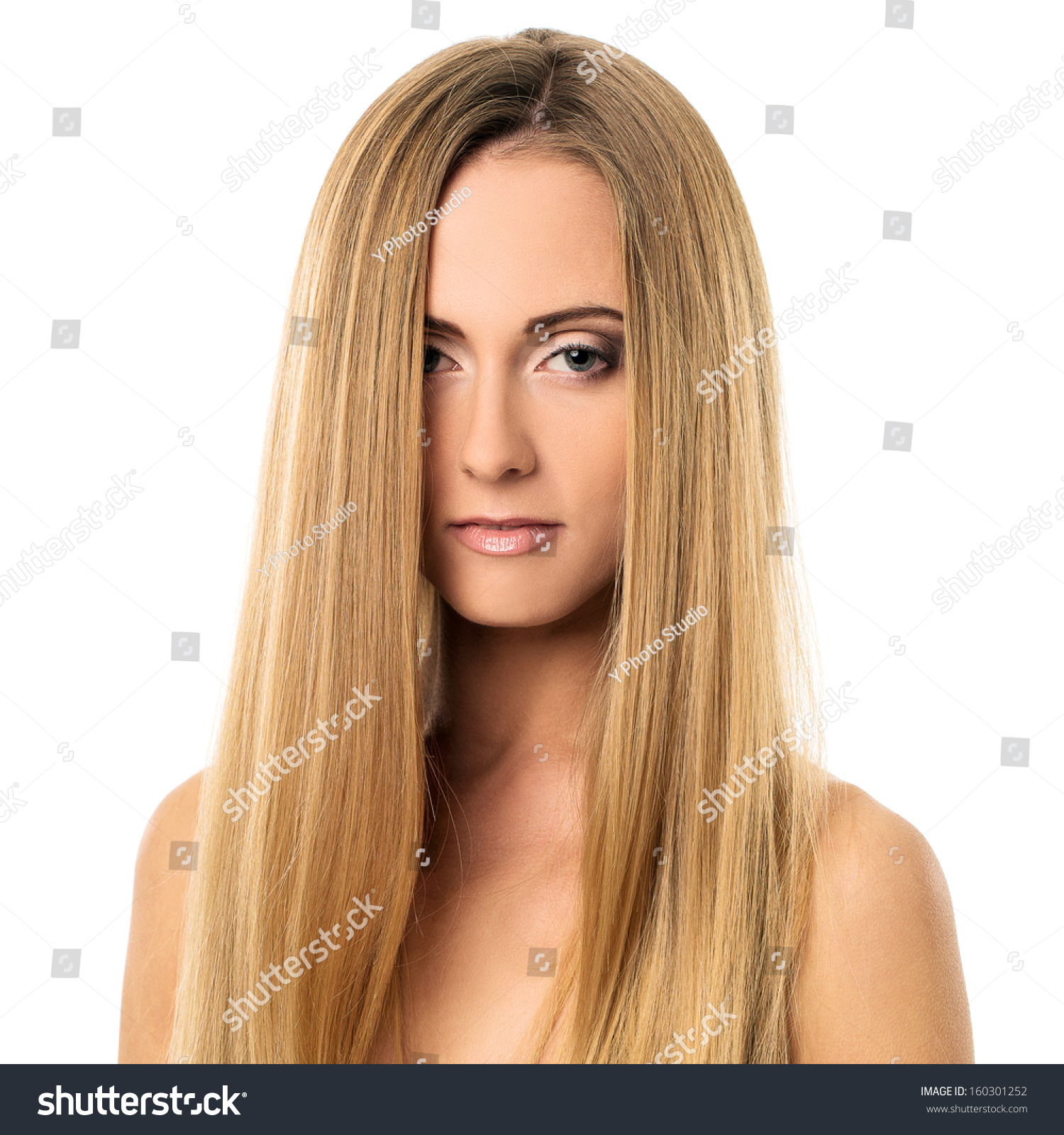 Portrait Beautiful Girl Blonde Straight Hair Stockfoto
