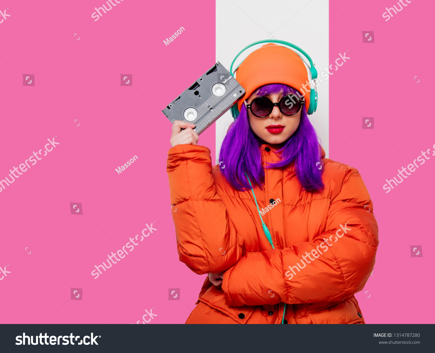Portrait Beautiful Girl Purple Hair Orange Stock Photo Edit Now