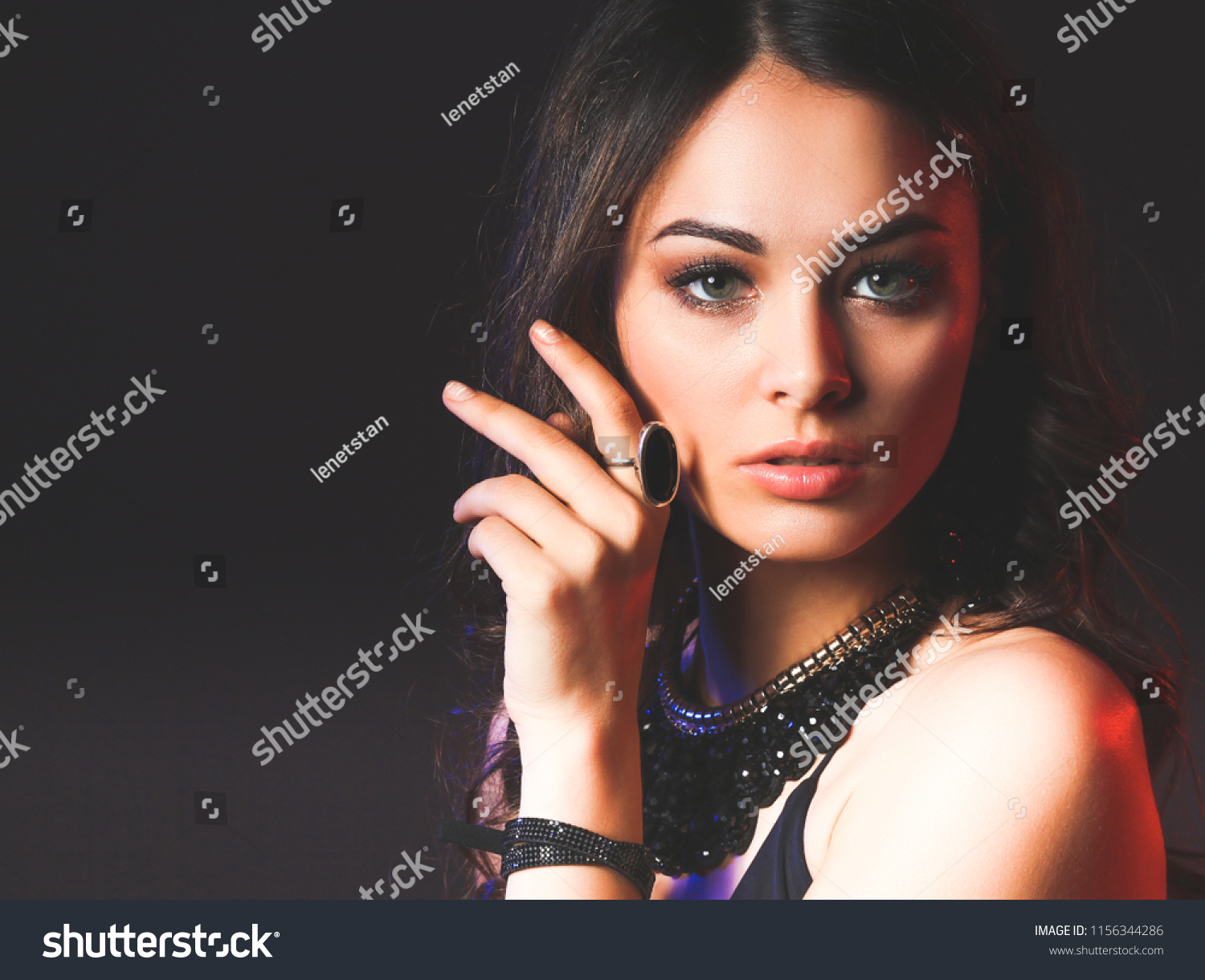  Dark Gray Classic  Template Design Featuring Portrait of a Beautiful Woman with Necklace