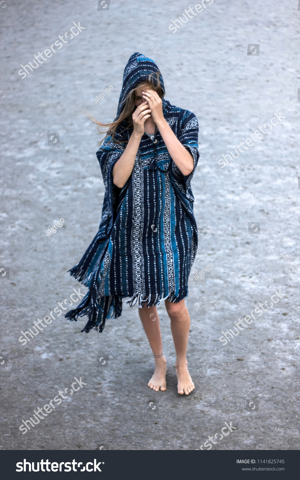 Portrait Beautiful Young Girl Poncho On Stock Photo Edit Now